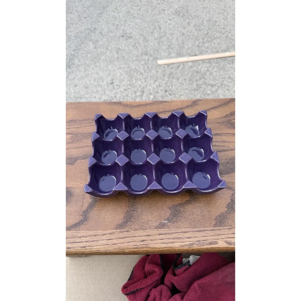 Rachael Ray Purple Stoneware Egg Tray Holder 12 Slot Kitchen Organizer‎
